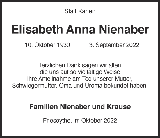 Anzeige von Elisabeth Anna Nienaber von OM-Medien
