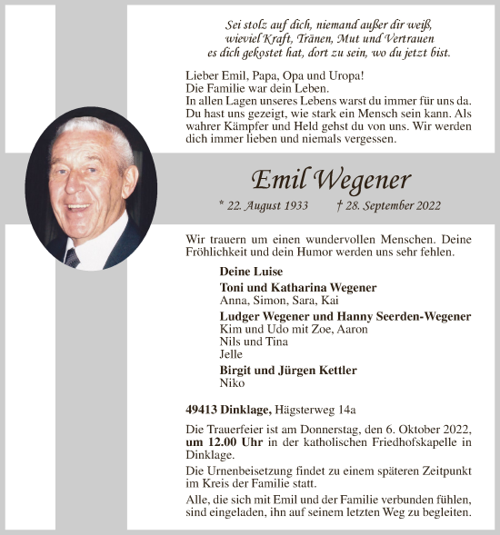 Anzeige von Emil Wegener von OM-Medien