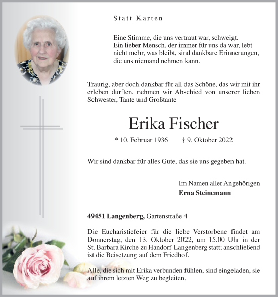 Anzeige von Erika Fischer von OM-Medien