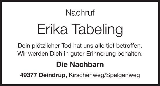 Anzeige von Erika Tabeling von OM-Medien