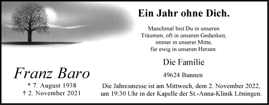 Anzeige von Franz Baro von OM-Medien