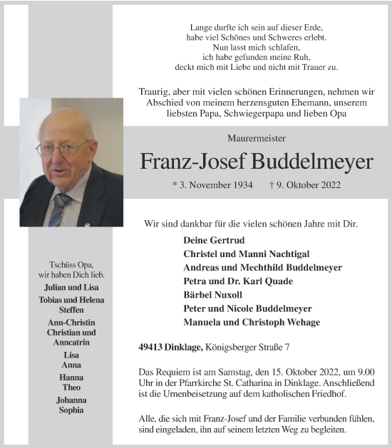 Anzeige von Franz-Josef Buddelmeyer von OM-Medien