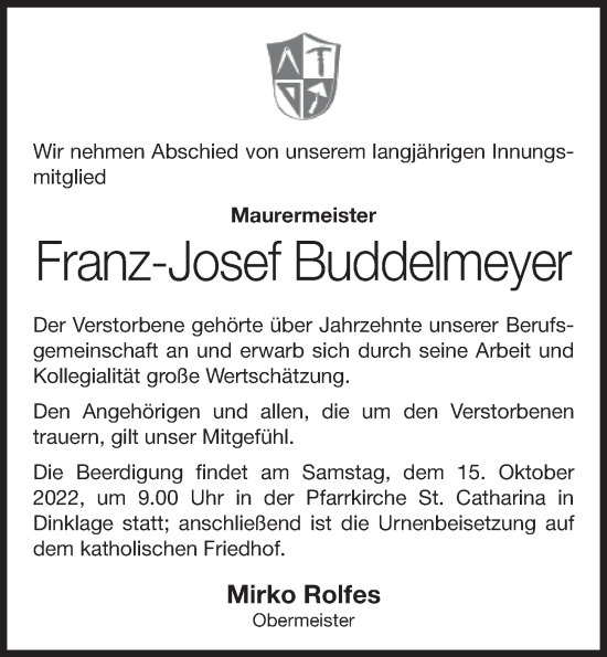 Anzeige von Franz-Josef Buddelmeyer von OM-Medien