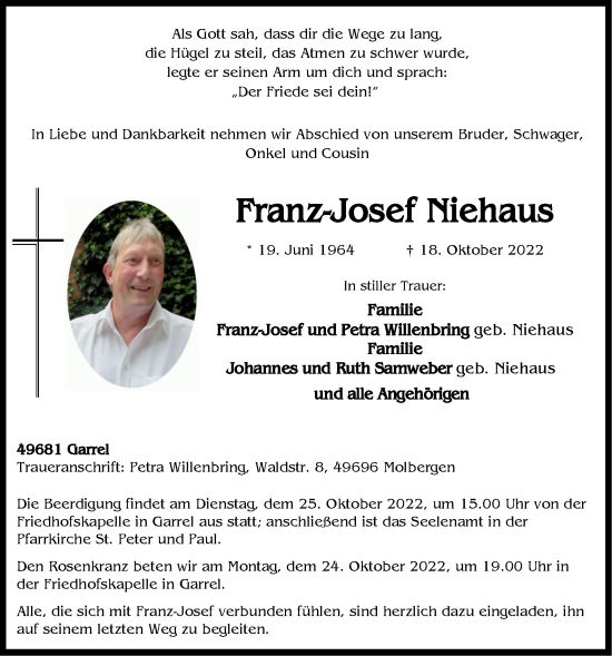 Anzeige von Franz-Josef Niehaus von OM-Medien