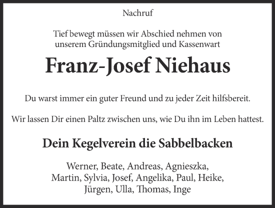 Anzeige von Franz-Josef Niehaus von OM-Medien