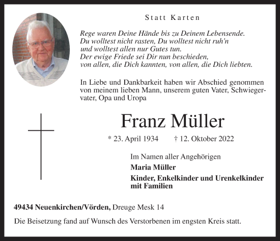 Anzeige von Franz Müller von OM-Medien