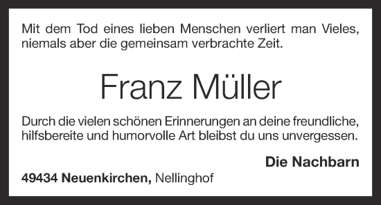 Anzeige von Franz Müller von OM-Medien