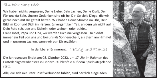Anzeige von Franz Josef Bunten von OM-Medien