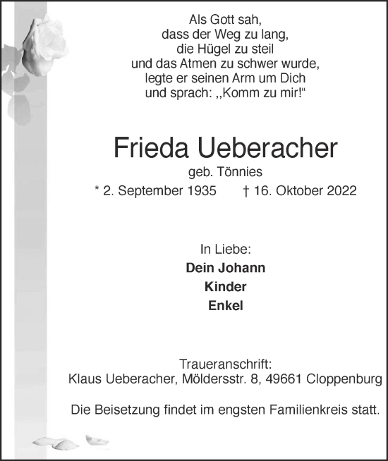 Anzeige von Frieda Ueberacher von OM-Medien
