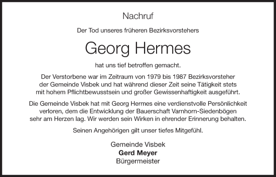 Anzeige von Georg Hermes von OM-Medien