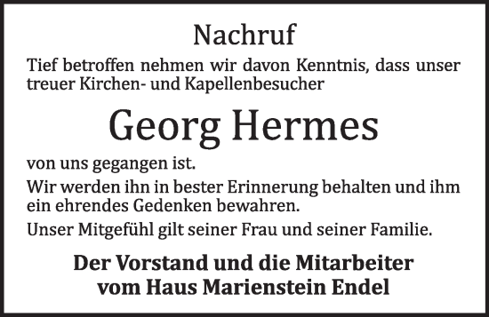 Anzeige von Georg Hermes von OM-Medien