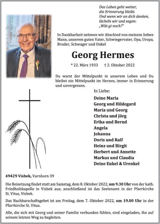 Anzeige von Georg Hermes von OM-Medien