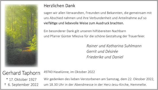 Anzeige von Gerhard Taphorn von OM-Medien