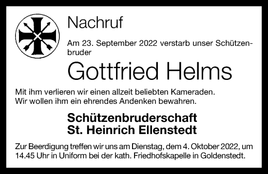 Anzeige von Gottfried Helms von Oldenburgische Volkszeitung