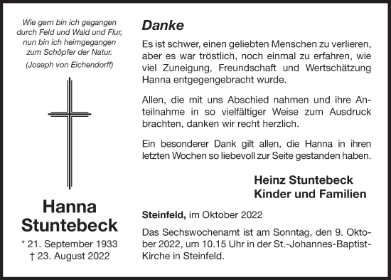 Anzeige von Hanna Stuntebeck von OM-Medien