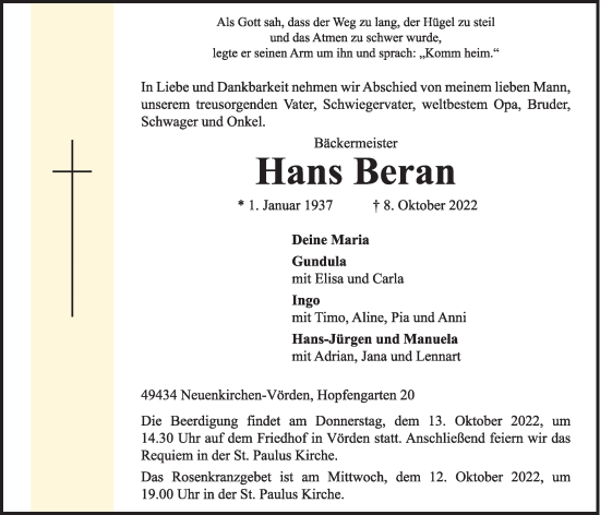 Anzeige von Hans Beran von OM-Medien