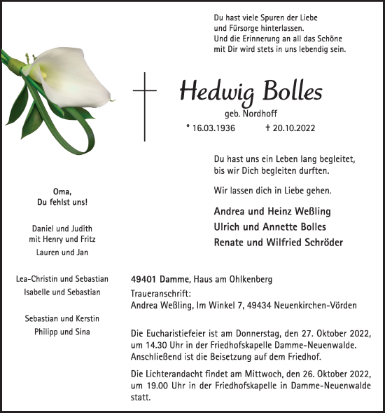 Anzeige von Hedwig Bolles von OM-Medien