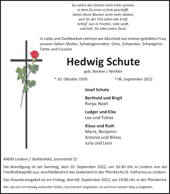 Anzeige von Hedwig Schute von OM-Medien