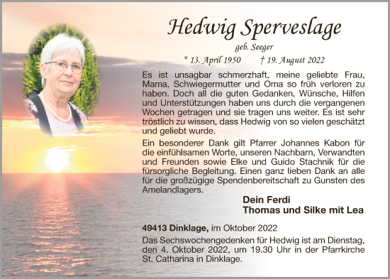 Anzeige von Hedwig Sperveslage von OM-Medien