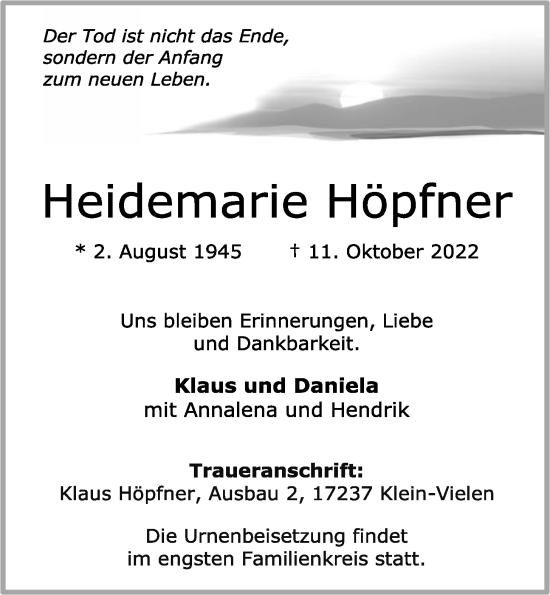 Anzeige von Heidemarie Höpfner von OM-Medien