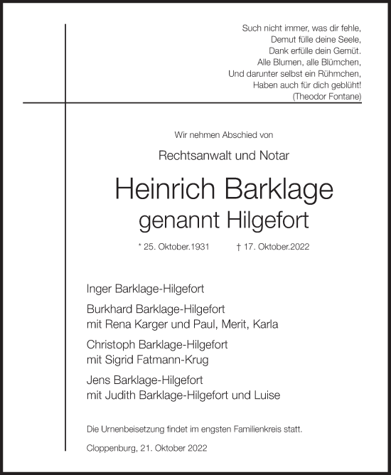 Anzeige von Heinrich Barklage von OM-Medien