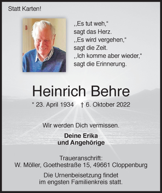 Anzeige von Heinrich Behre von OM-Medien