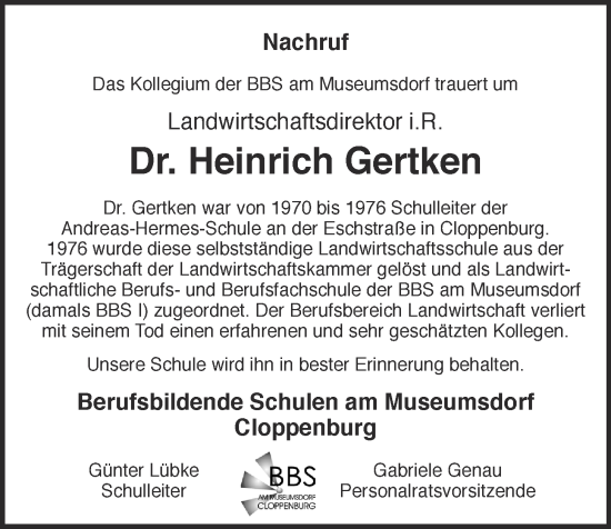 Anzeige von Heinrich Gertken von OM-Medien