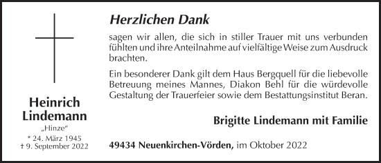 Anzeige von Heinrich Lindemann von OM-Medien