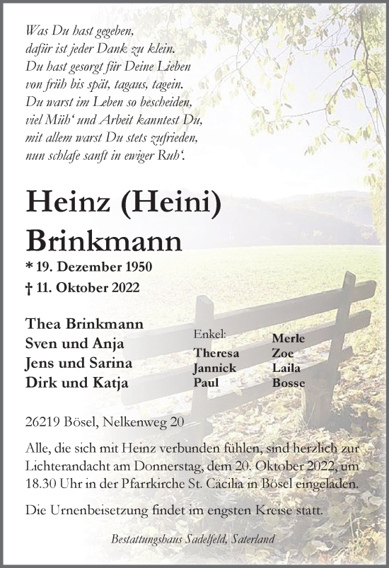 Anzeige von Heinz Brinkmann von OM-Medien