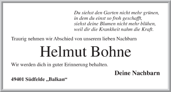 Anzeige von Helmut Bohne von OM-Medien