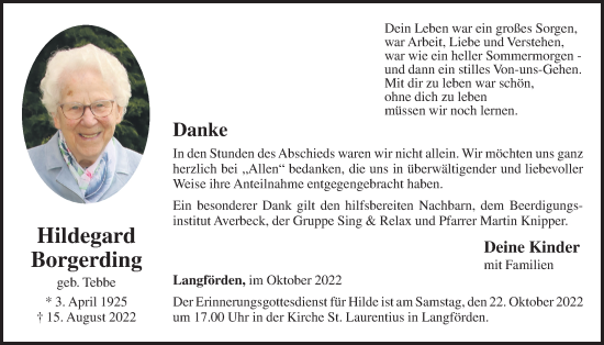 Anzeige von Hildegard Borgerding von OM-Medien