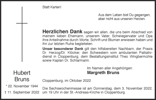 Anzeige von Hubert Bruns von OM-Medien