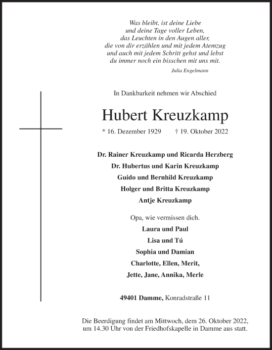 Anzeige von Hubert Kreuzkamp von OM-Medien
