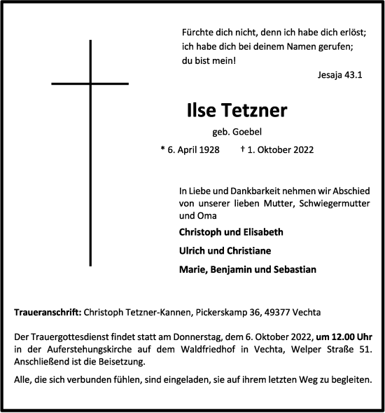 Anzeige von Ilse Tetzner von OM-Medien