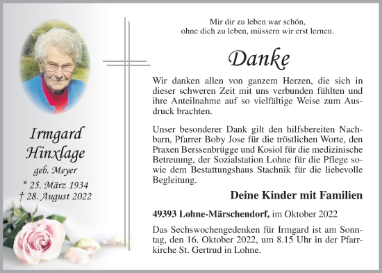 Anzeige von Irmgard Hinxlage von OM-Medien
