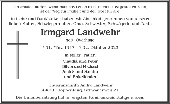 Anzeige von Irmgard Landwehr von OM-Medien
