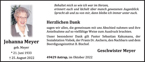 Anzeige von Johanna Meyer von OM-Medien