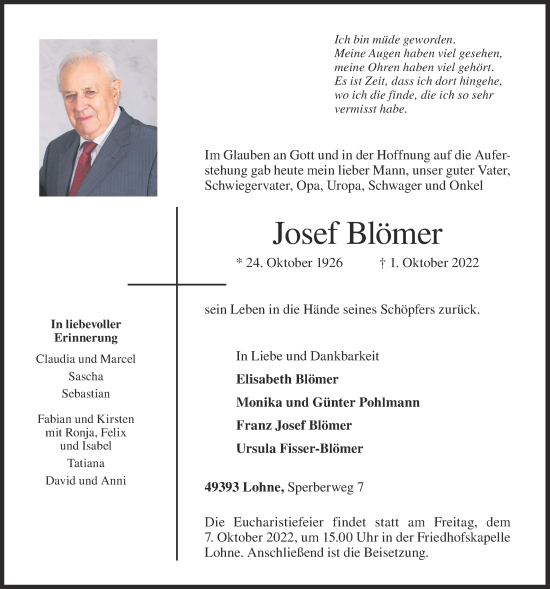 Anzeige von Josef Blömer von OM-Medien