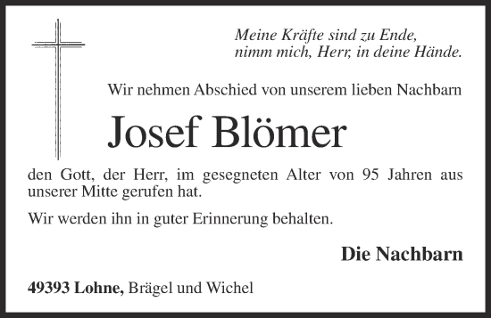 Anzeige von Josef Blömer von OM-Medien