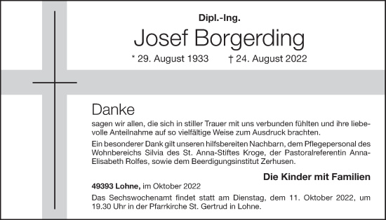 Anzeige von Josef Borgerding von OM-Medien
