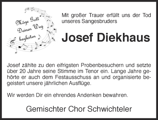 Anzeige von Josef Diekhaus von OM-Medien