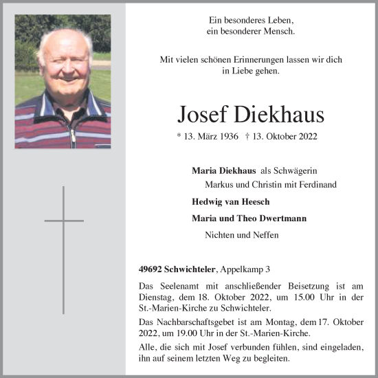 Anzeige von Josef Diekhaus von OM-Medien