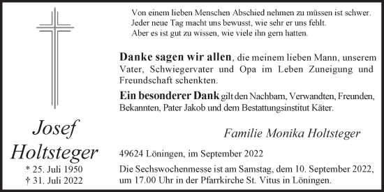 Anzeige von Josef Holtsteger von OM-Medien