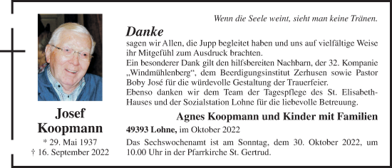 Anzeige von Josef Koopmann von OM-Medien