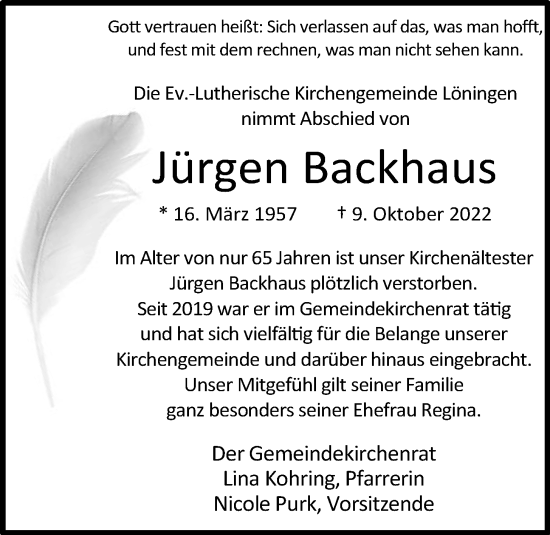 Anzeige von Jürgen Backhaus von OM-Medien