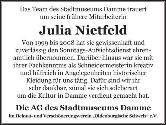 Anzeige von Julia Nietfeld von OM-Medien