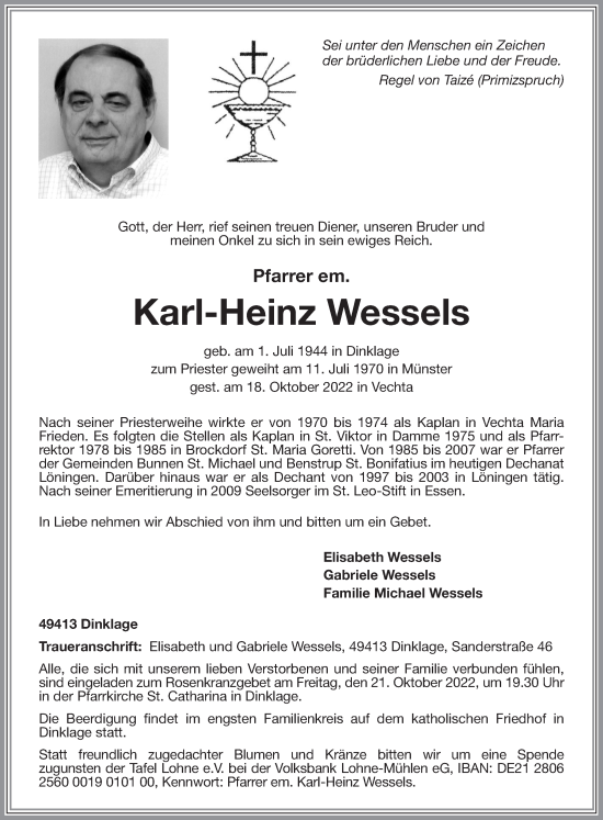 Anzeige von Karl-Heinz Wessels von OM-Medien