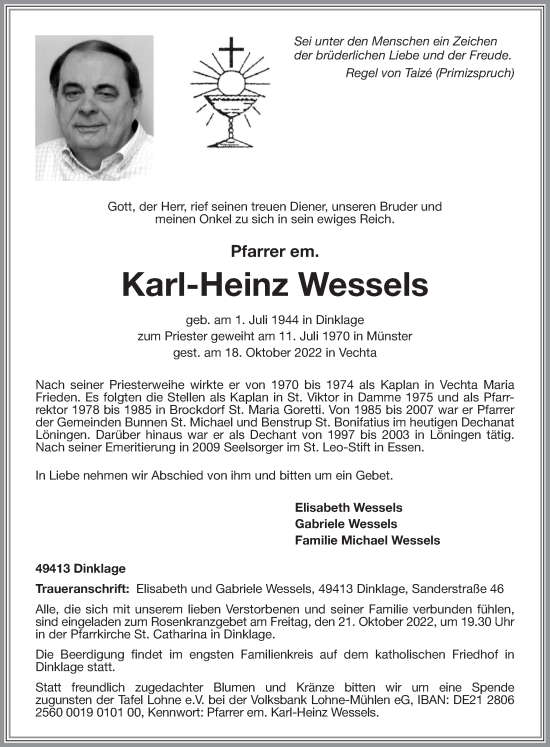 Anzeige von Karl-Heinz Wessels von OM-Medien