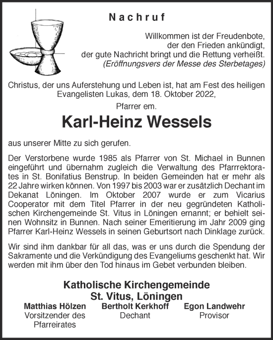 Anzeige von Karl-Heinz Wessels von OM-Medien
