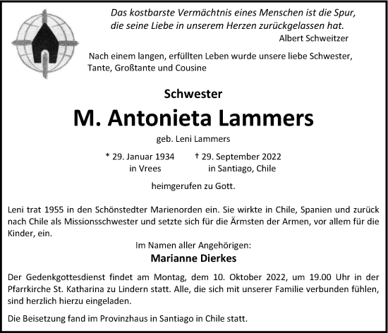 Anzeige von Leni Lammers von OM-Medien